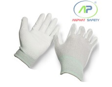 Găng tay phủ PU lòng màu xám Size M (Viền xanh)